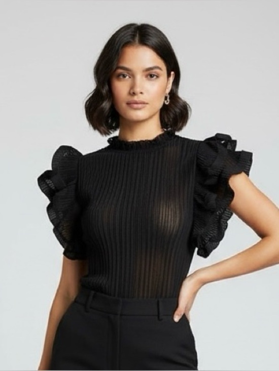 Love Culture Dresses & Skirts - LOVE CULTURE NWOT Black Micro Pleated Ruffle Blouse Top - Size M